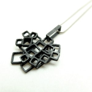 oxidized sterling silver square pendant, geometric necklace, openwork necklace, black silver pendant, gift for her