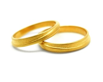 two layers gold wedding ring set, wedding band mens, wedding band set his and hers, wedding bands women, wrapped, solid, 14K, 3mm