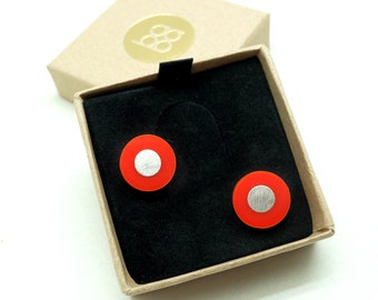 orange plexi round earrings, minimalist earrings, small circles earrings