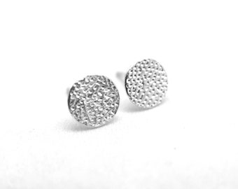 silver circle earrings, moon texture earrings, dots silver studs, sterling silver round studs, celestial earrings, gift for her