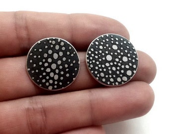 moon earrings, circle moon studs, big round silver studs, round dotted studs, stars sky silver earrings, disks stud earrings, star earrings