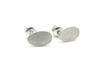 teardrop oval earrings, sterling silver studs, minimalist earrings, small round earrings, simple snow mat studs