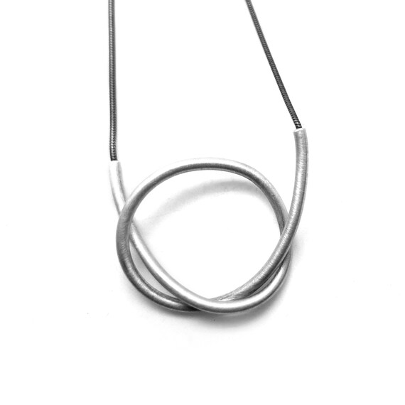 Oxidized Sterling Silver Knot Pendant, Loop Necklace, Silver