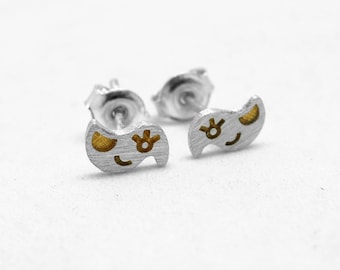 small bird earrings, silver gold-plated bird studs