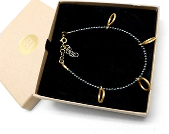 hematite beaded bracelet, gold plated silver bracelet, black and gold bracelet