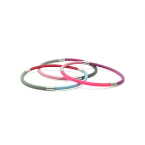 silver rubber bracelet, colorful bracelets, rubber jewelry, pink blue grey purple silicone bracelets, multicolor bangle