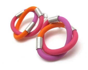 Three colours knot earrings, pink orange purple studs