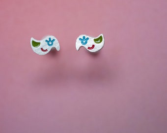 bird earrings, silver bird earrings, cute studs, small birds studs, animal earrings, enameled bird earrings, earrings for little girl, gift