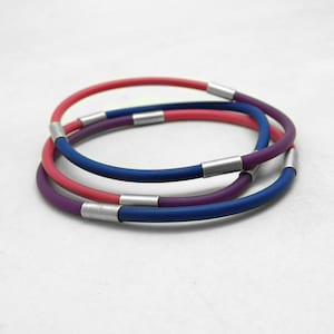 silver rubber bracelet, colorful bracelets, rubber jewelry, pink blue yellow purple orange silicone bracelets, multicolor bangles