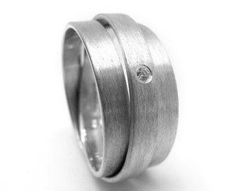 wrapped silver ring, wide silver diamond band, layered diamond ring, white gold wrapped ring, modern wedding ring, wrapped wedding ring