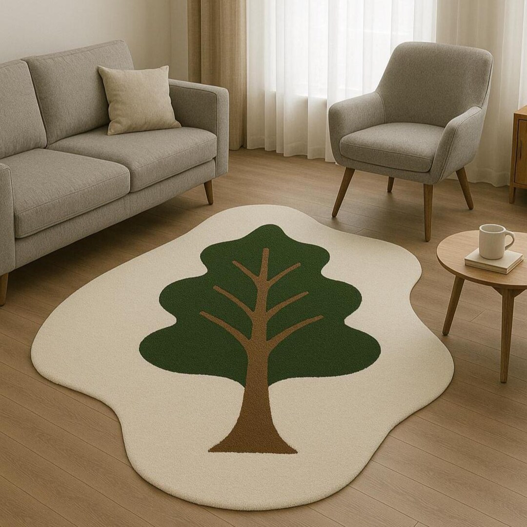 Organic Tree Hand Tufted Wool Rug, Nature Inspired Kids Room Carpet ...