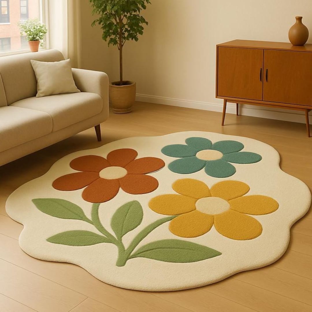 Floral Shaped Area Rug – Modern Flower Design Soft Carpet for Living ...