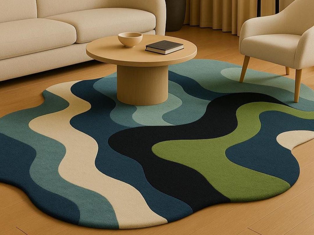 Modern Wavy Contour Rug – Abstract Fluid Design Area Carpet in Blue ...