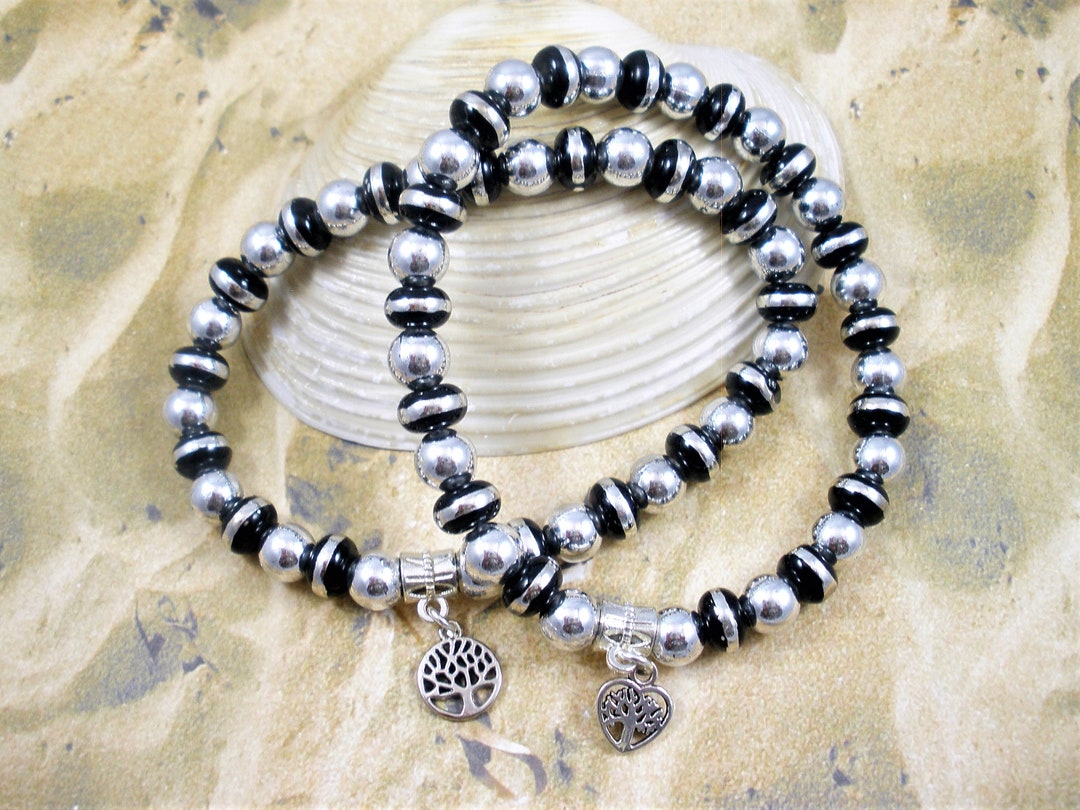 Set of Two Matching Beaded Tree of Life Charm Elastic Stretch Etsy