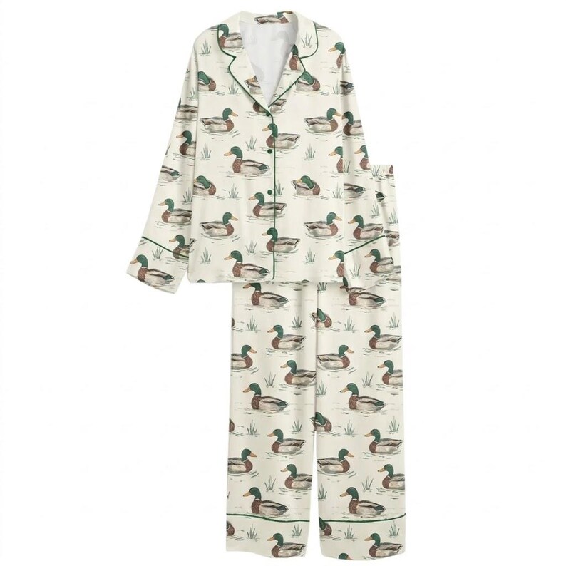 Pyjamasset i satin med ankmönster, söta djurpyjamasar med kort ärm, silkeslena nattkläder med knappar, sommarloungeset för kvinnor, present till henne 2