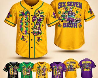Anpassad basebolltröja, Six Seven Mardi Gras-tryck, supporterkläder, alla åldrar