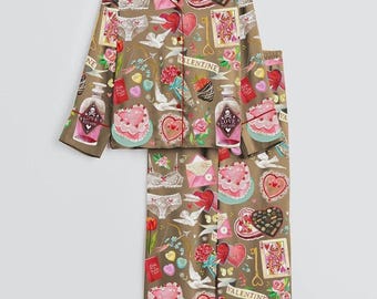 Valentine Love Potion Satin Pajama Set – Romantic Heart Sleepwear Short Sleeve – Cute Gift for Women