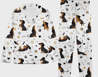 Pijama con estampado de perro salchicha, ideal para amantes de los perros, ideal como regalo de Navidad.