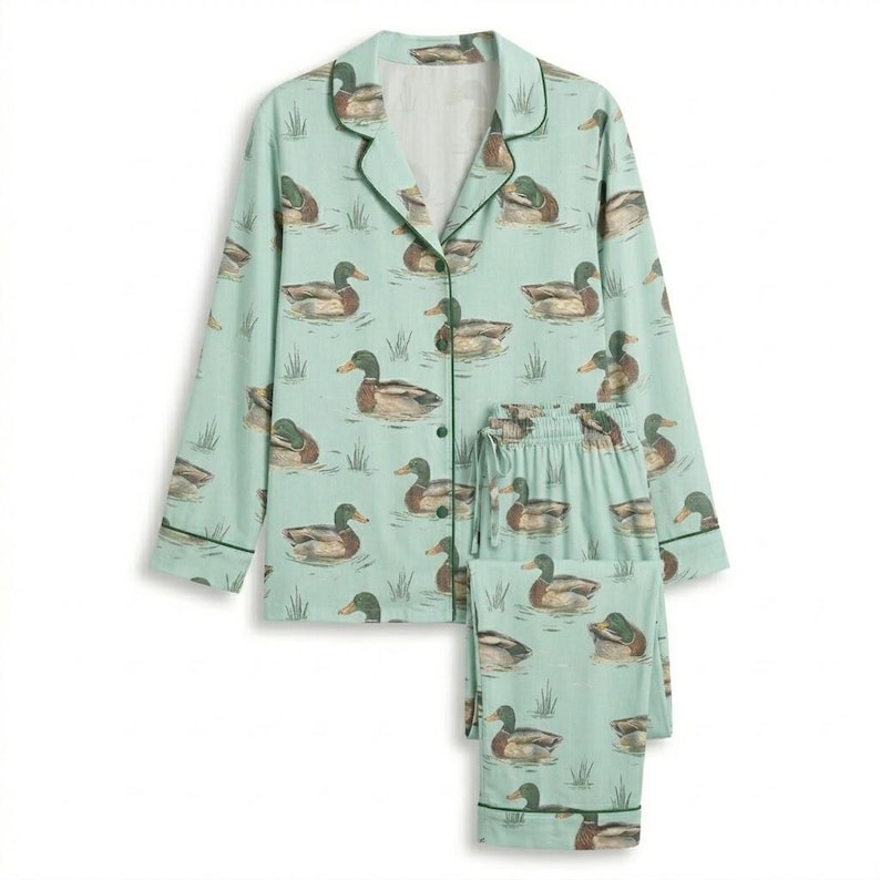 Pyjamasset i satin med ankmönster, söta djurpyjamasar med kort ärm, silkeslena nattkläder med knappar, sommarloungeset för kvinnor, present till henne 1