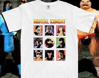 Mortal Kombat stripshirt, retro vechter personage raster T-shirt