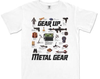 Gear Up Metal Gear Shirt, Retro NES Equipment Chart Tee, 80s Gamer Gift, Comfort Colors