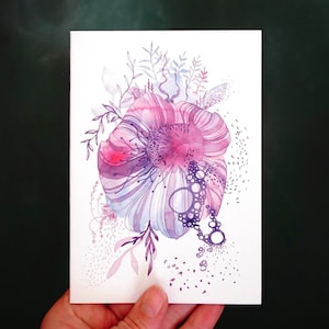 Abstract Pink Flower Greeting Card, A6 Folded Blank Stationery, Small Floral Shelf Decor, Loose Watercolor Illustration, Botanical Fine Art