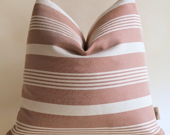 Terracotta Striped Outdoor Pillow Cover, Woven Herringbone Patio Cushion