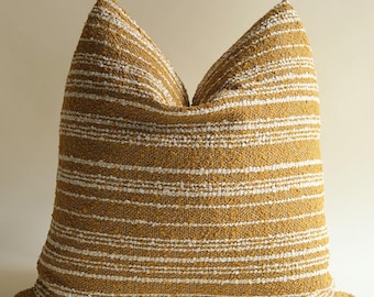Mustard Striped Outdoor Pillow Cover, Water Repellent Patio Cushion, Mediterranean Boho Decor