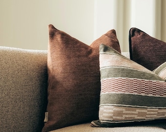 Luxury Chenille Pillow Cover, Brown Textured Throw Pillow, Modern Designer Cushion