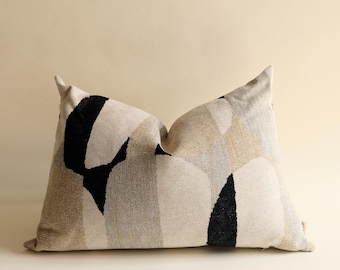 Handmade Woven Pillow Cover - Black Beige Abstract Pillow