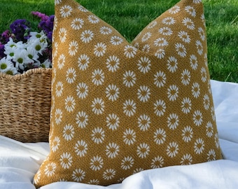 Outdoor Decorative Pillow, Indoor Outdoor Pillow covers, Water Repellent Antibacterial Fabric, Mustard Floral Pillow