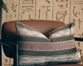 Olive Green Striped Chenille Pillow Cover, Textured Neutral Throw Cushion