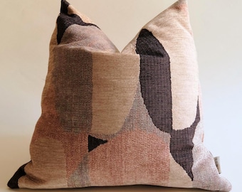 Handmade Woven Pillow Cover - Black Beige Cinnamon Abstract Pillow