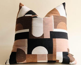 Funda de cojín geométrica, cojín jacquard abstracto moderno, decoración para el hogar en tonos beige, camel y marrón.