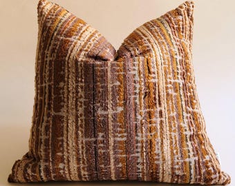 Textured Chenille Throw Pillow Cover, Earth Tone Stripe Cushion, Modern Accent Home Decor