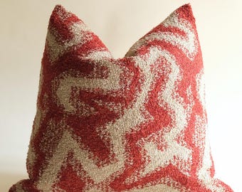 Red Cream Abstract Woven Pillow Cover, Textured Designer Accent Cushion