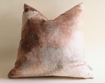 Blush Beige Abstract Chenille Pillow Cover, Earth Tone Textured Cushion