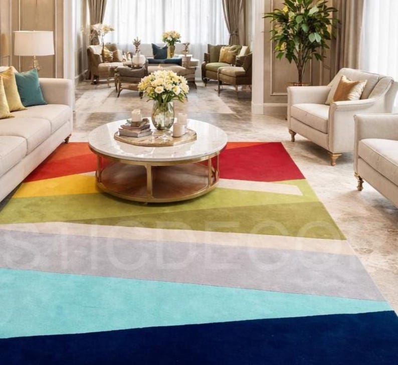 Modern Luxury Color Block Area Rug – Multicolor Striped Abstract Carpet ...