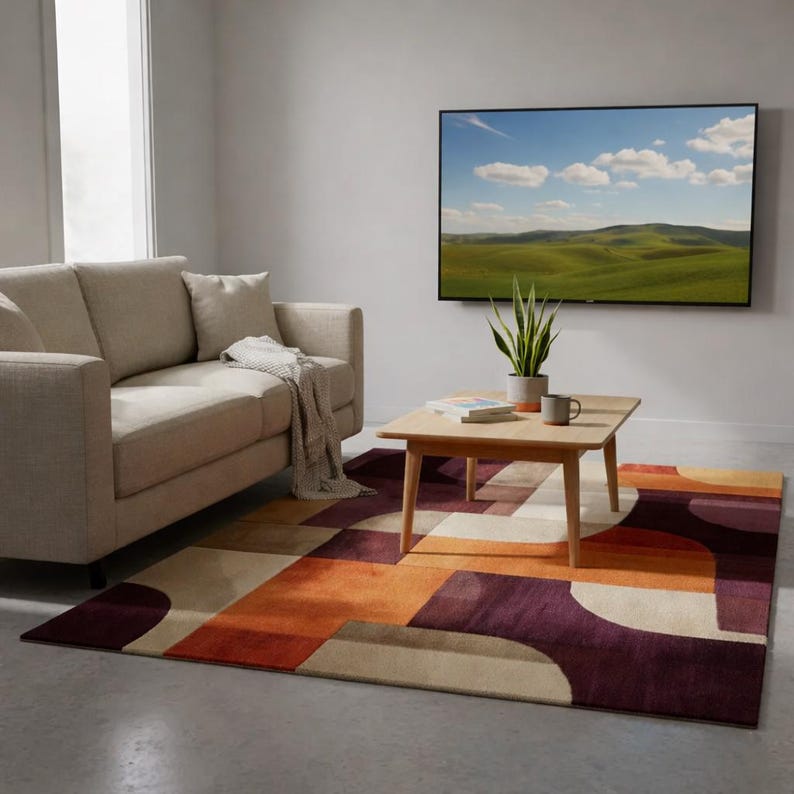 Modern Terracotta Color Block Rug – Geometric Abstract Carpet - Etsy