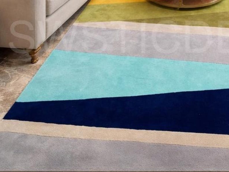 Modern Luxury Color Block Area Rug – Multicolor Striped Abstract Carpet ...