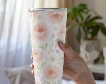 Aquarel perzik bloemenbeker 20oz | Lentebloemenpatroon