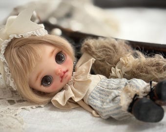 Sold out!! OOAK Custom Petite Blythe Doll | Mohair Wig | Outfit Included | Vintage Style Art Doll