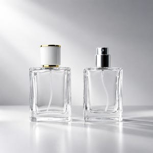 30ml or 50ml Clear Glass Perfume Spray Bottle, Rectangular Refillable Fragrance Atomizer with White Cap