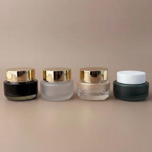 50g Round Glass Jar with Gold White Lid, Refillable Cosmetic Packing, Empty Skincare Cream Jar Container, Bulk Order