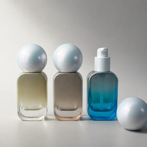 30ml Gradient Rectangle Glass Lotion Bottle with Pearl White Round Ball Cap, Luxury Reusable Container for Personalized Wedding Gift