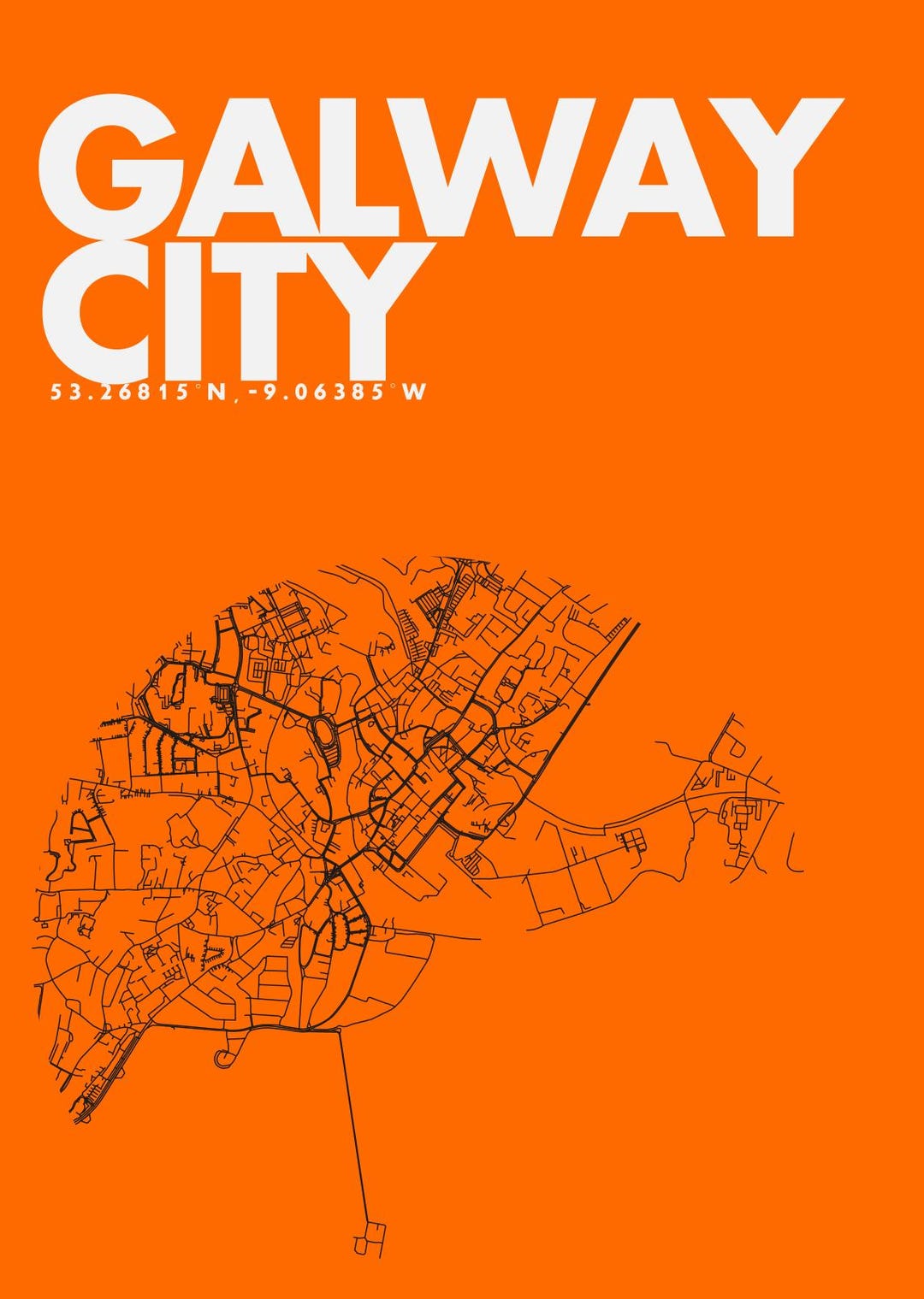 Galway City Map Print A3 Size - Etsy