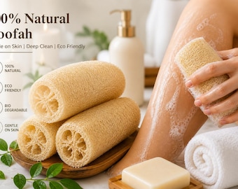 Juego de 4 esponjas de lufa natural / Estropajos de baño ecológicos y biodegradables