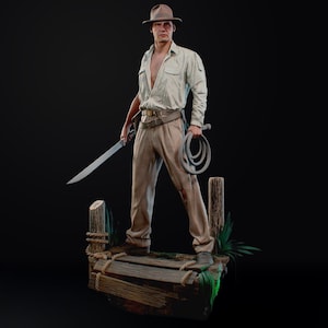 Indiana Jones Fanart STL-standbeeld + buste | Schaal 1/6 | 3D STL-afdrukbestand Model downloaden