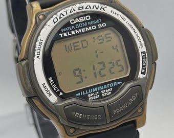Reloj digital Casio Telememo 30 vintage para hombre con alarma y banco de datos 1600