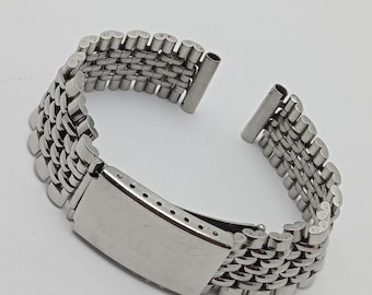 Pulsera de reloj para hombre de acero inoxidable de 18 mm con diseño de cuentas de arroz.